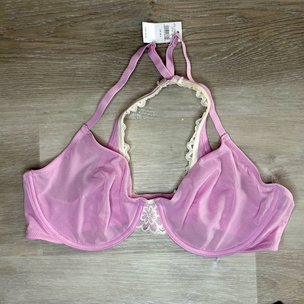 Aerie American Eagle Real Happy Light Sheer Underwire Bra Racer Back Lacy 36D
